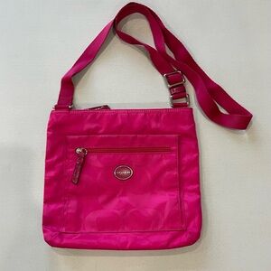Coach Signature print getaway nylon crossbody purse in bright pink fuchsia Y2K